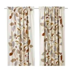 Ikea Stockholm Blad Drapery Panels Brown  Leaves 56x98" Curtains Pair Panels 2